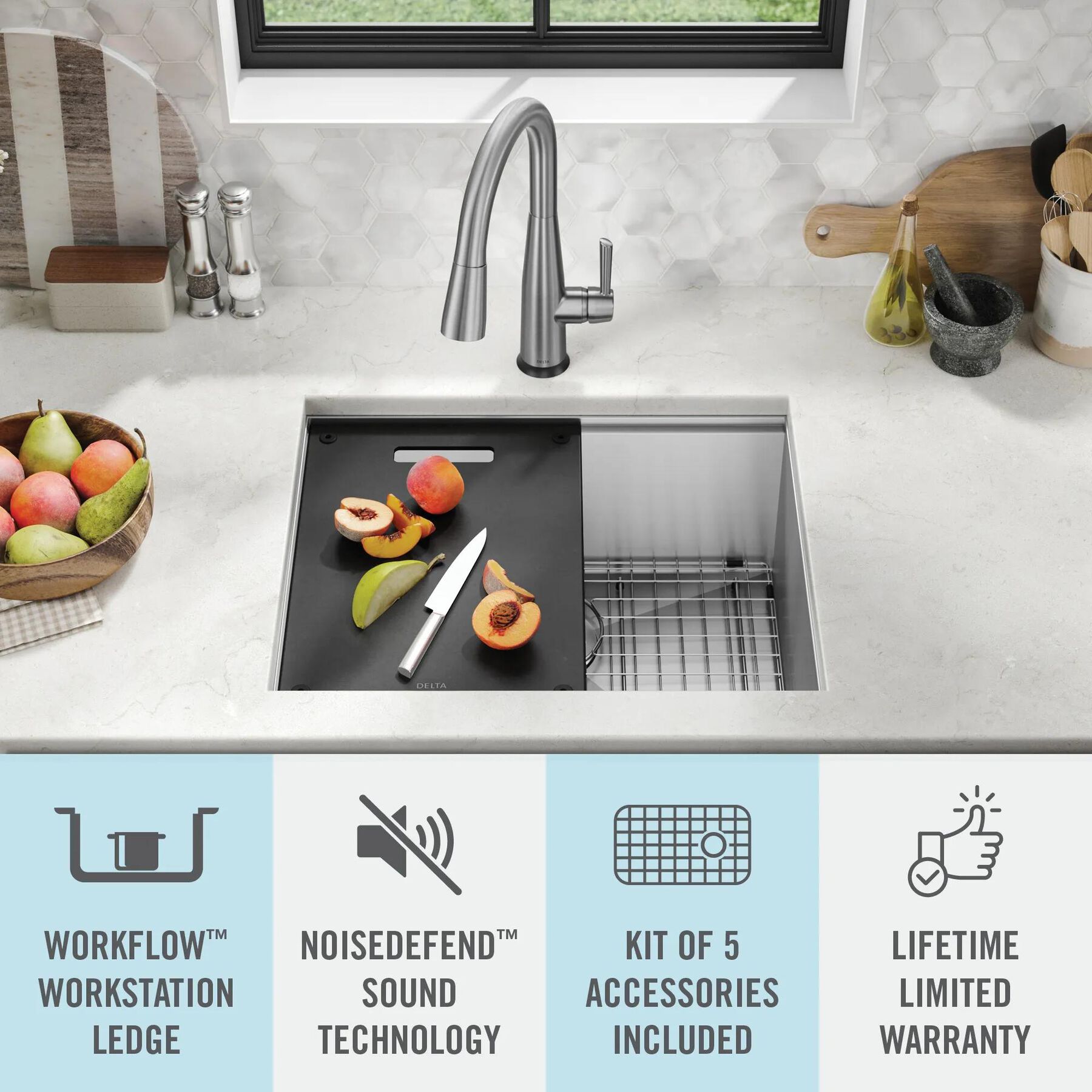 23&rdquo; Workstation Undermount&nbsp;Single Bowl&nbsp;16 Gauge Stainless Steel&nbsp;Kitchen Sink&nbsp;with&nbsp;WorkFlow&trade; Ledge and Accessories